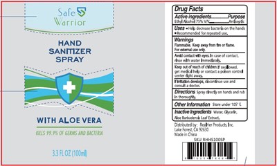 Image Of Label (Safe Warrior Hand Sanitizer Spray With Aloe Vera 100 mL 75)
